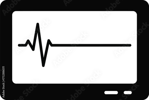 A black and white illustration of a heart monitor displaying a flatline after some heart activity