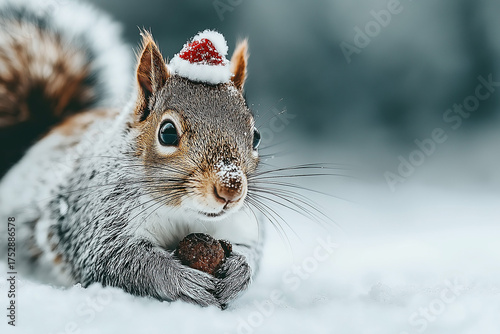 A squirrel holding Christma...