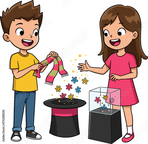 children magic trick, performing magic show, kids fantasy play, classroom teamwork activity, DIY craft magic