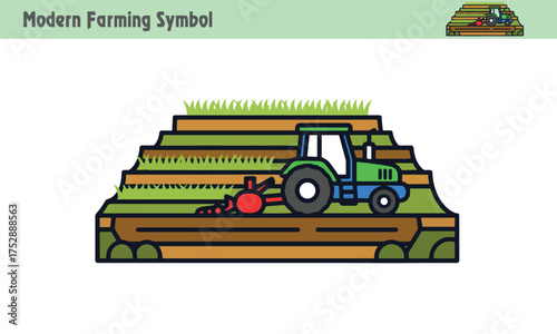 Tractor with Terraced Field Icon – Modern Farming Symbol