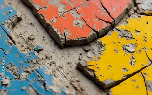 Close Up of Cracked and Peeling Paint on Old Wood | Weathered Wooden Surface with Flaking Paint Texture | Aged Wood Background with Cracked Paint Detail | Rustic Peeling Paint on Vintage Wooden Board 