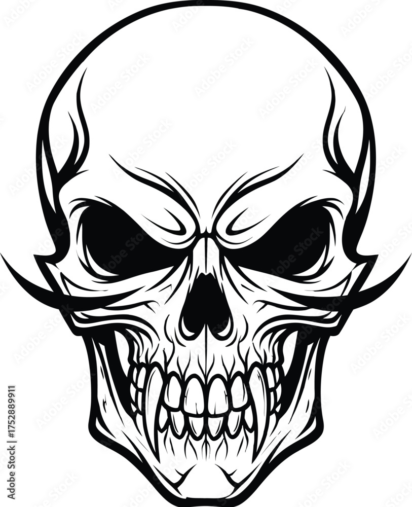 Fototapeta premium Fierce skeletal face with sharp teeth and intense eyes, a symbol of danger and mortality