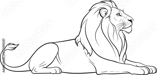 Majestic lion with a full mane resting peacefully in profile view