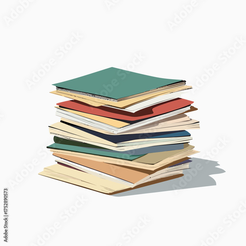 Stack of assorted colored papers and documents piled unevenly isolated on white background flat minimalist vector illustration office supplies and paperwork concept