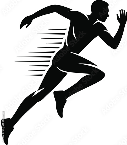 Dynamic silhouette of a sprinter in full stride with motion blur effect