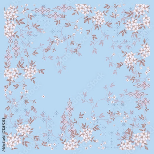 Simple pattern leaf floral hijab scarf design in blue color