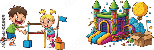 children, shapes, party, bounce, blocks, teamwork, creativity, toys, balloons, confetti, castle, lealay