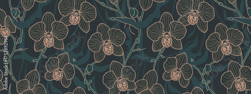 Luxury Orchid Wallpaper Design Vector – Tropical Pattern with Hand-Drawn Blossoming Floral, Realistic Blooming Flowers for Elegant Interior Decor, Fashion Prints, Packaging, and Wall Art