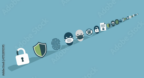Evolution of security concepts from physical protection to cybersecurity threats shown in a timeline of icons.
