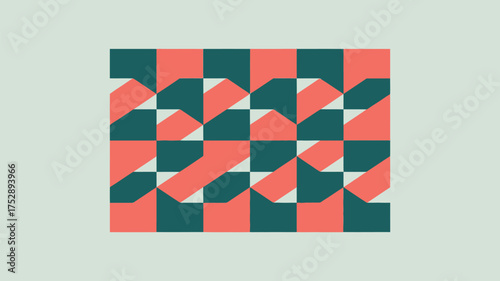 Charming geometric pattern in coral and teal for a modern design, perfect for backgrounds, textiles, and creative projects with a retro flair