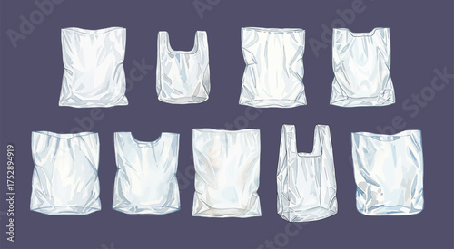 Set of Plastic Bag In Watercolor