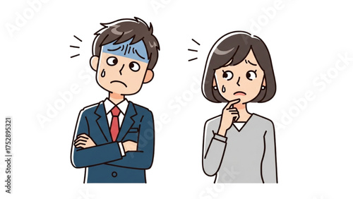 Anxious young professional man and woman experiencing stress, worry, and uncertainty about challenges