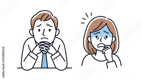 Worried People A Line Art Illustration of Anxiety and Concern in Individuals