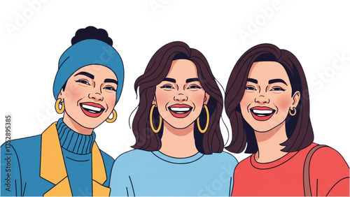 Three smiling women sharing a joyful moment of friendship and connection