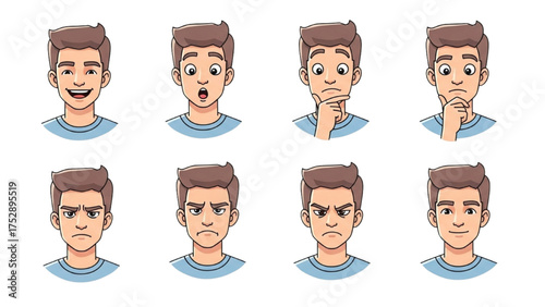 Various Human Emotions and Expressions Illustrated in a Set of Avatars