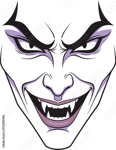 Sinister villain with sharp teeth and intense eyes, embodying pure evil and madness