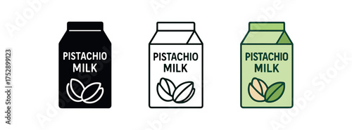 pistachio milk icon on white background Black silhouette flat icon outline icon and colored icon style. 1x3 grid. three minimal vector icon style.centered composition clear white space