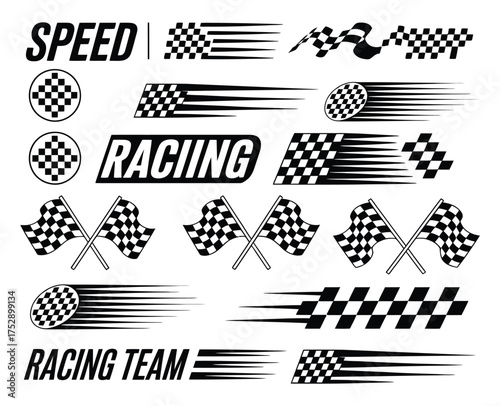 Racing Car Stripes Bundle with Track-Ready Decals, Checkered Flags, Finish Banners, and Motocross-Inspired Graphics for High-Speed Vehicle Art and Motorsport Design Projects