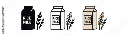 rice milk icon on white background Black silhouette flat icon outline icon and colored icon style. 1x3 grid. three minimal vector icon style.centered composition clear white space around