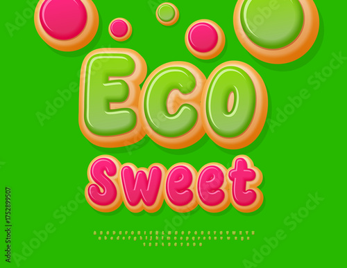 Vector Sweet Promotion Eco Sweet. Tasty Cake Font. Modern Cool Alphabet Letters and Numbers.