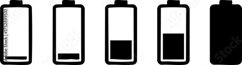 Battery Charge Status Icons Full to Empty, Power Levels Indicator, Electricity, Energy, Power-Up Concept