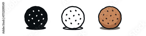 falafel ball icon on white background Black silhouette flat icon outline icon and colored icon style. 1x3 grid. three minimal vector icon style.centered composition clear white space around