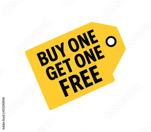 Flat vector 'BUY ONE GET ONE FREE' rectangular tag.Bold uppercase white background clean layout