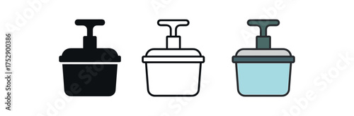 vacuum sealer container icon on white background Black silhouette flat icon outline icon and colored icon style. 1x3 grid. three minimal vector icon style