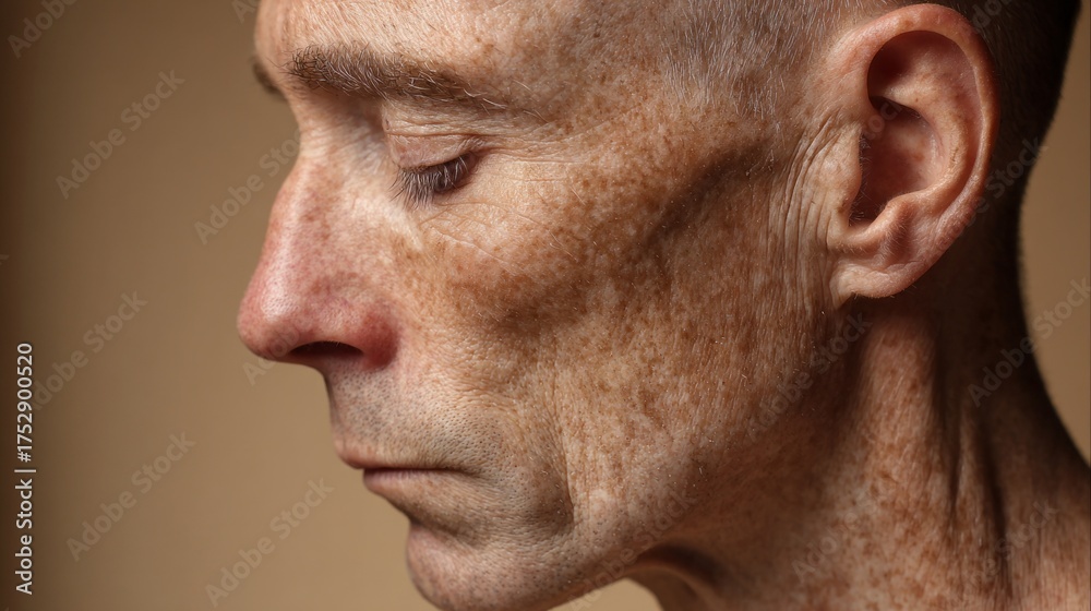 Obraz premium A man with a gaunt appearance and closed eyes reflects on the emotional weight of anorexia. His sunken cheeks and bared expression reveal the internal battle he faces daily