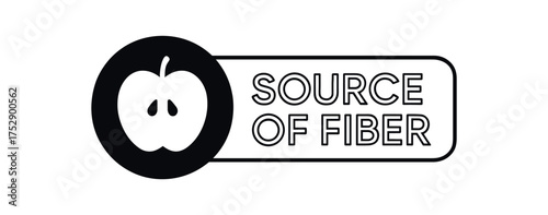 Black silhouette flat icon and outline icon style. Modern health nutrition label design. Circular black icon on the left with simple flat pictogram of slice. From the circle extends rounded