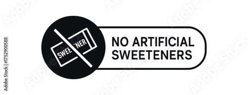 Black silhouette flat icon and outline icon style. two minimal vector icon style. Modern packaging label design. Circular black icon on the left with simple flat pictogram of sweetener