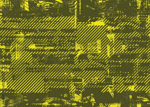 Glitch distorted geometric shape . Noise destroyed logo . Trendy cyber punk poster . Glitched frame .Grunge textured . Distressed effect .Vector shapes with a halftone dots screen print texture.