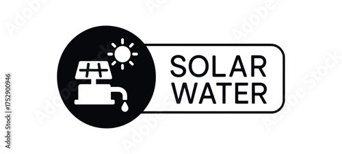 Black silhouette flat icon and outline icon style. two minimal vector icon style. Modern eco industrial label design. Circular black icon on the left with simple flat pictogram of solar