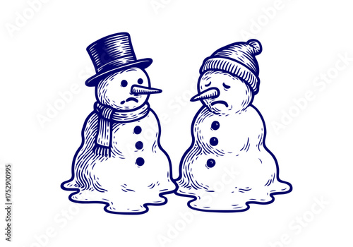 Snowman hand drawn simple engraved vector illustration