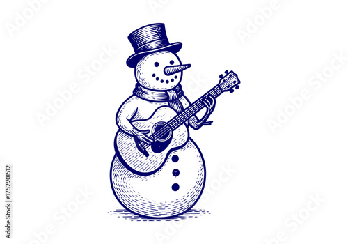Snowman hand drawn simple engraved vector illustration
