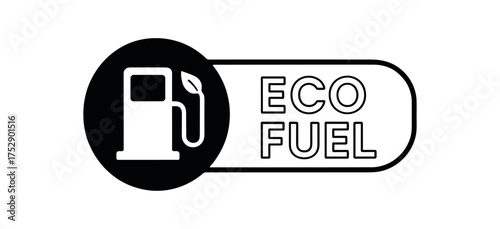 Black silhouette flat icon and outline icon style. two minimal vector icon style. Modern eco industrial label design. Circular black icon on the left with simple flat pictogram of eco fuel
