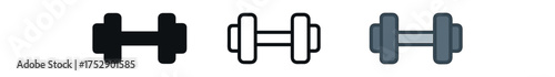 dumbbell icon on white background Black silhouette flat icon outline icon and colored icon style. 1x3 grid. three minimal vector icon style.centered composition clear white space around