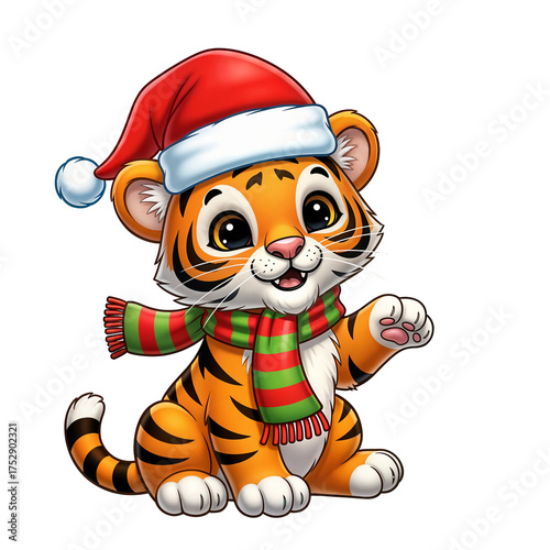 Santa-Clad Tiger Cub – Festive Tiger Portrait for Christmas