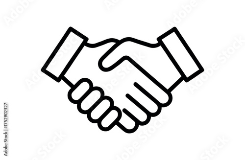 Flat vector handshake icon black outline white background uniform stroke clean proportions