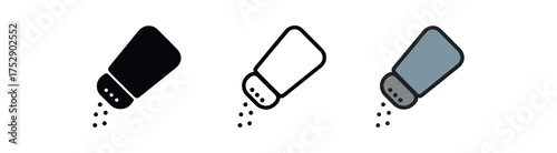 salt shaker icon on white background Black silhouette flat icon outline icon and colored icon style. 1x3 grid. three minimal vector icon style.centered composition clear white space around