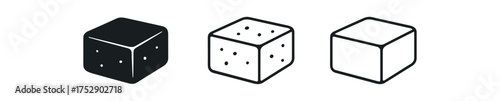 tofu icon on white background Black silhouette flat icon outline icon and colored icon style. 1x3 grid. three minimal vector icon style.centered composition clear white space around equal