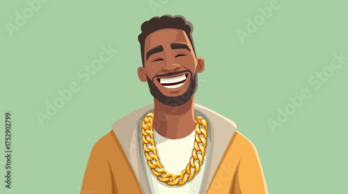 Man smiling wearing a big heavy gold necklace chain