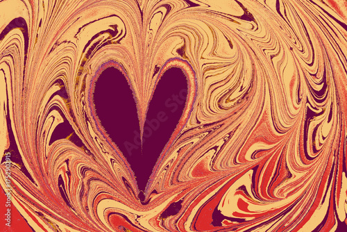 Abstract marbling heart pattern for fabric, tile design. background . Abstract heart with Ebru texture.