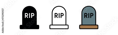 tombstone icon on white background Black silhouette flat icon outline icon and colored icon style. 1x3 grid. three minimal vector icon style.centered composition clear white space around