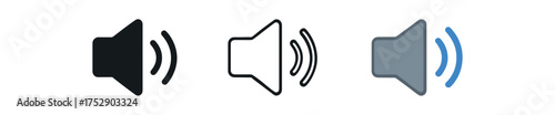 speaker icon on white background Black silhouette flat icon outline icon and colored icon style. 1x3 grid. three minimal vector icon style.centered composition clear white space around