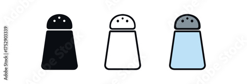 salt cellar icon on white background Black silhouette flat icon outline icon and colored icon style. 1x3 grid. three minimal vector icon style
