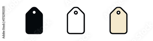 paper label icon on white background Black silhouette flat icon outline icon and colored icon style. 1x3 grid. three minimal vector icon style.centered composition clear white space around