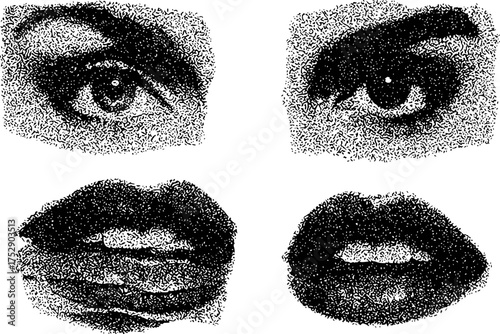 Abstract Stippled Eyes and Lips: A Study in Black and White