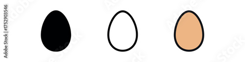egg free icon on white background Black silhouette flat icon outline icon and colored icon style. 1x3 grid. three minimal vector icon style.centered composition clear white space around