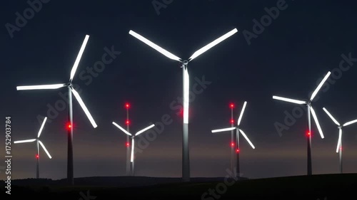 Wind turbines generating power at night